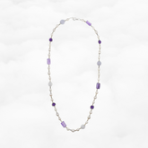 Pearl Necklace with Purple Gemstones